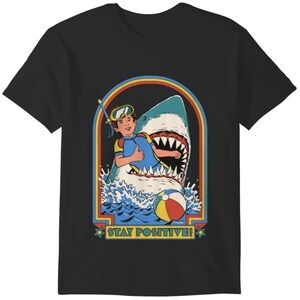 Stay Positive Shark Attack Retro Comedy Funny Tshirt
